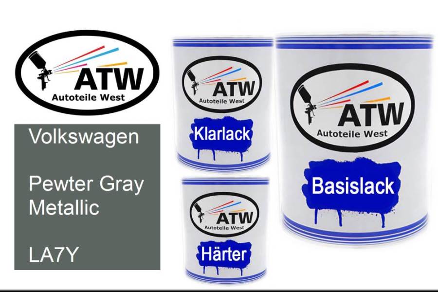 Volkswagen, Pewter Gray Metallic, LA7Y: 1L Lackdose + 1L Klarlack + 500ml Härter - Set, von ATW Autoteile West.